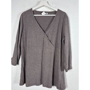 Hot Cotton Womens Gray Surplice Neck Tunic Top XL Gold Dots 3/4 Sleeve Stretch